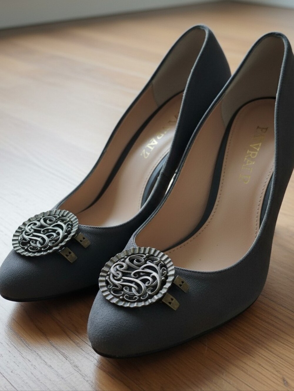 Vintage Ornate Heavy Shoe Clips Metal Abstract Initials Maximalist Brutalist